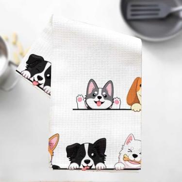 Imagem de Toalhas de cozinha modernas para cães, estampa de filhote de cachorro sorridente, toalha de prato decorativa de microfibra absorvente, toalha de chá, toalhas de mão de waffle para cozinha, casa