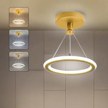 Imagem de Lustre Pendente LED Moderno 3 Cores - Luz de Teto para Corredor, Sala de Estar, Quarto e Cozinha, Versátil com Luzes Quente/Neutra/Fria (OURO)