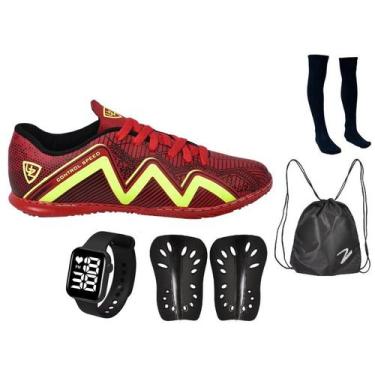 Imagem de Chuteira Futsal 1000 Quadra Costurada Adulto Novo + Meião + Caneleira 