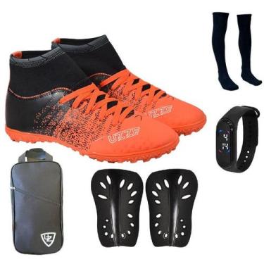 Imagem de Chuteira Botinha Society Cano Alto Costurada + Caneleira + Meião + Bol