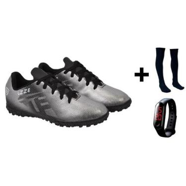 Imagem de Chuteira Society Costurado Adulto UZ+ Meião + Relógio, Preto, 43