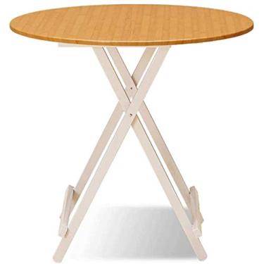 Imagem de Mesa dobrável, mesa de bistrô redonda dobrável para pátio, mesa de jantar portátil ao ar livre, moldura de base de madeira (cor: E) (D)