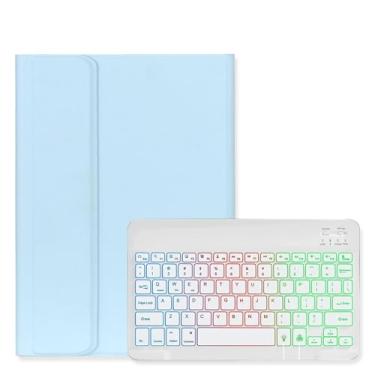 Imagem de Disonbeir Capa com teclado retroiluminado para iPad mini 7 (A17 Pro 2024), iPad mini 6ª geração 2021 capa com luz de fundo arco-íris teclado removível fofo cor doce, azul claro + branco