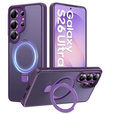 Imagem de Halokin Capa para Samsung Galaxy S26 Ultra com suporte magnético invisível, [compatível com MagSafe] [proteção militar contra quedas] Capa fosca translúcida fina à prova de choque para S26 Ultra, roxa