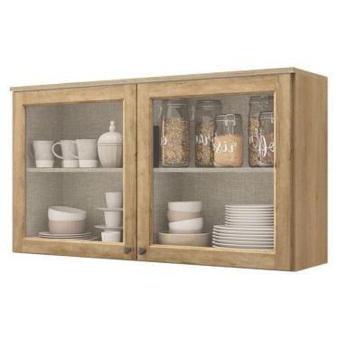 Imagem de Armário Aéreo Finesse 120 Cm 2 Portas De Vidro Incolor Capuccino Camargo Mel - Thb