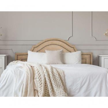 Imagem de Cabeceira Queen Luxo 160x60 Suede Bege Tachas Fumê