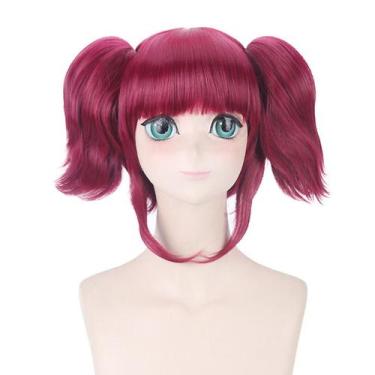 Imagem de Peruca de cosplay curta vermelha escura de 35 cm com tranças de cabelo