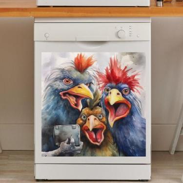 Imagem de Adesivos de parede Funny Chicken em aquarela Decalque de PVC 29,5 x 29