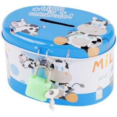 Imagem de Coin Bank Cartoon Cow Home Piggy Bank com fechadura Kids Metal - yiwei