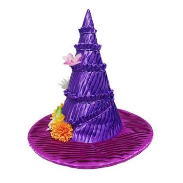 Imagem de Chapéu de bruxa roxo com enfeites de flores em poliéster - yiweisai