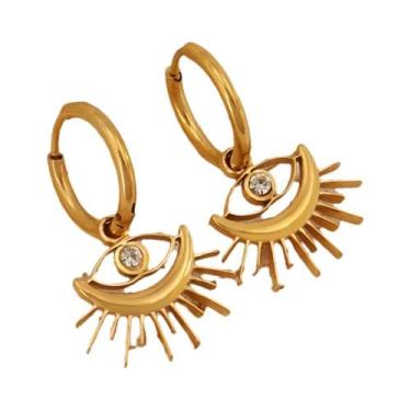 Imagem de Brincos De Argola Dourados Para Mulheres Em Aço Inoxidável 316L Com Zi