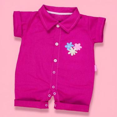 Imagem de Macacão Camisa Ecolinho Bordado 3D para Bebês até 12 Meses Cor:pinkTam