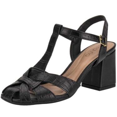Imagem de Sandália feminina salto grosso beira rio 8436242, Preto, Croco, 36