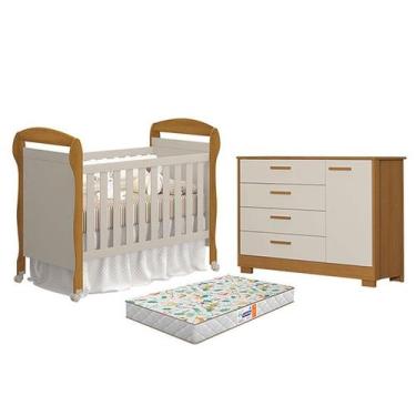 Imagem de Berço Americano Danny com Colchão Gazin e Cômoda com Porta Zaki Areia 