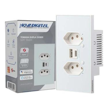 Imagem de Tomada Inteligente Zigbee Novadigital Dupla Usb 10a Quartzo Branco QZ-