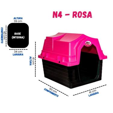 Imagem de Casinha para Cachorro OEM N4 para Pequeno e Médio Porte em Plástico Rosa com Colchonete...