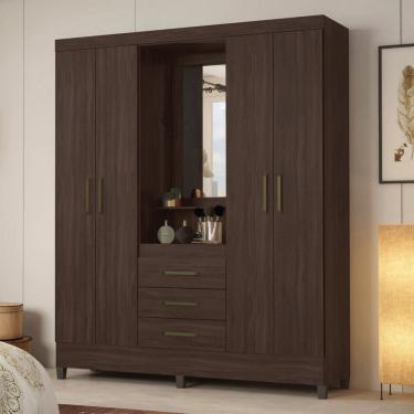 Imagem de Guarda Roupa Solteiro com Espelho 4 Portas 3 Gavetas Capelinha e Pes Persia Demobile