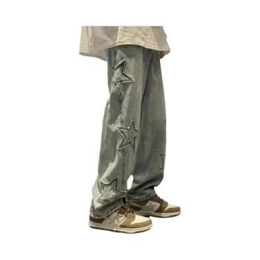 Imagem de Calça Jeans Masculina Solta com Bordado Gótico - Estilo Hip-Hop Y2K, Á