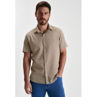 Imagem de Camisa Docthos Relaxed Fit Manga Curta Linho, 015 caqui, G3