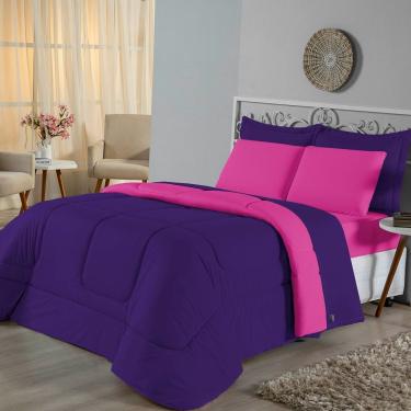 Imagem de Edredom Casal Dupla Face Malha 100% Algodão 1 Peça - Roxo-pink