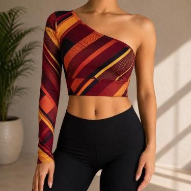 Imagem de Cropped Feminino Um Ombro Só Manga Longa Barra Estampas Sortidas Suple