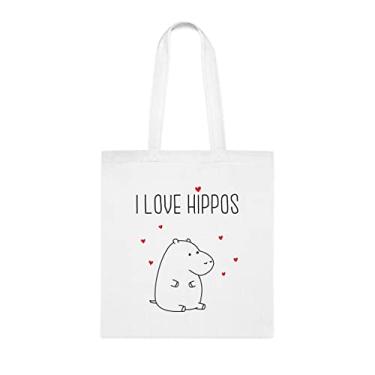 Imagem de Sacola de hipopótamos, sacola I Love Hipopótamos, bolsa de ombro Hipopótamos, bolsas reutilizáveis para hipopótamos, cesta de Natal de aniversário, ideia de presente, Branco