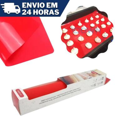 Imagem de Tapete Culinário Vermelho Cozinha Silicone Antiaderente