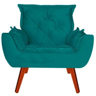Imagem de Poltrona Decorativa Melissa Pés Madeira Suede Turquesa