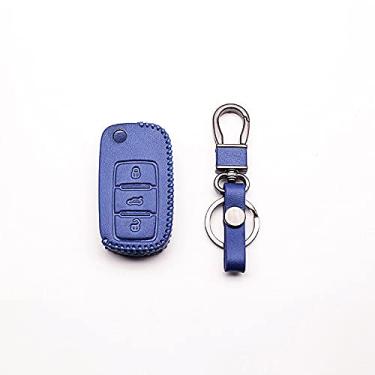 Imagem de CSHU Couro Car Key Case Cover Porta-chaves Anel Key Bag, apto para Volkswagen VW Polo B5 B6 Golf 4 5 6 Jetta MK6 Tiguan Além daquele Beetle, Azul
