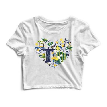 Imagem de Blusa Cropped Blusinha Camiseta Feminina Brasil Coração Copa - Goup Su