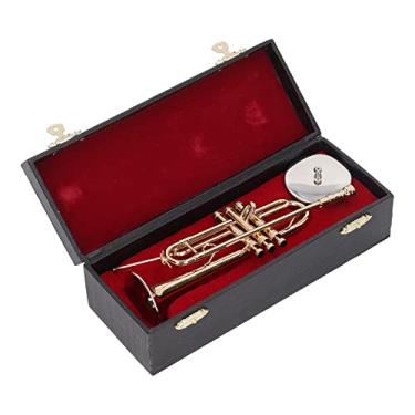 Imagem de Trombone em miniatura com suporte de bronze realista mini instrumento musical modelo de casa de bonecas enfeite de mesa para decoração de casa