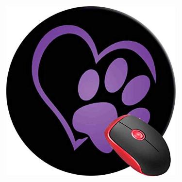 Imagem de Mouse pad redondo para jogos tapete de mouse roxo design de coração pata de gato, base de borracha antiderrapante mousepad bonito para laptop computador PC escritório casa