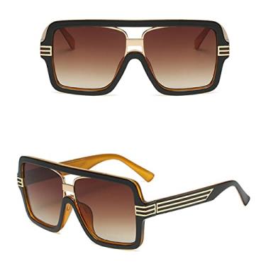 Imagem de Óculos de sol de tamanho grande retrô feminino designer quadrado preto óculos de sol de luxo óculos de proteção uv400 decoração hipster, chá claro chá, tamanho único