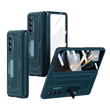 Imagem de Dobradiça de silicone Inclui capa dobrável para Samsung Galaxy Z Fold 4 5G Fold4 Case com película protetora Kickstand Anti-drop Shell, preto verde, para galaxy Z Fold 4