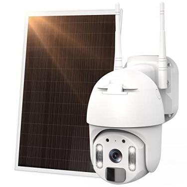 Imagem de Câmera de segurança sem fio movida a energia solar 3MP WiFi PTZ Camera com visão noturna colorida, detecção inteligente, áudio bidirecional - perfeito para vigilância doméstica, de escritório