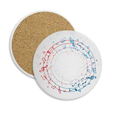 Imagem de Copo redondo vermelho azul notas musicais copo copo copo copo redondo suporte absorvente pedra 2 peças