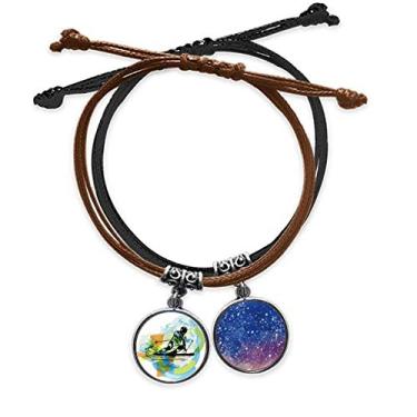 Imagem de DIYthinker Pulseira de couro com corrente de mão de couro céu estrelado para atletas de esqui esportes estilo freestyle