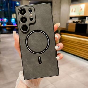 Imagem de Capa magnética sem fio de couro vintage para Samsung Galaxy S23 S22 S21 Note 20 Ultra Plus S23Ultra S 23 Note20 capas, para Samsung S22 Plus, preta