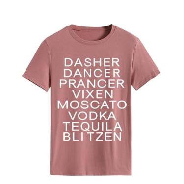 Imagem de Dasher Dancer Prancer Vixen Moscato Vodka Tequila Blitzen Camisetas de Natal Femininas Engraçadas Ditado Camiseta Beba Amante Tops, Letra branca, ouro rosa, XXG