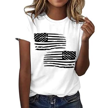 Imagem de Camisetas femininas de 4 de julho do Memorial Day, camiseta patriótica de manga curta, Branco, M