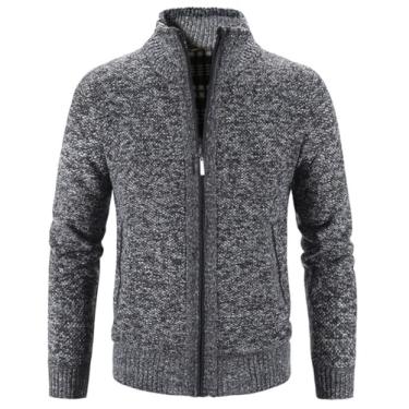 Imagem de Ruixinxue Jaqueta de malha masculina de lã, jaqueta de moletom com zíper, agasalho, gola alta, casaco de inverno, Cinza escuro, GG