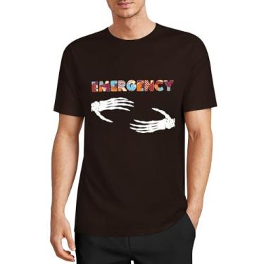 Imagem de Camiseta CHAIKEN&Capon com design de departamento de emergência, camisetas masculinas, 5GG, masculina, gola redonda, manga curta, algodão, Marrom escuro, 3G