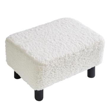 Imagem de YMYNY Espreguiçadeira retangular pequena, banquinho de sherpa com pernas embaixo da mesa, material de lã de pelúcia moderno, banco de sapatos de mudança para sala de estar, quarto, 40 cm C x 29 cm (L