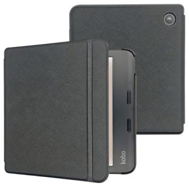 Imagem de Caweet Capa para Kobo Libra Color (Modelo: N428, versão 2024), capa de couro PU ultraleve com despertar/hibernar automaticamente, preta