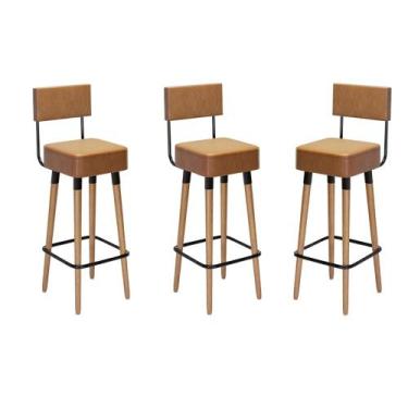 Imagem de Kit 03 Bancos Banquetas Pés Palito Barcelona material sintético Amarul