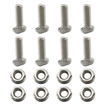 Imagem de PZRT Conjunto de 8 conjuntos de parafusos de cabeça de martelo M8 x 25 mm com conjunto de porcas de flange hexagonal M5, aço carbono niquelado para 3030 Série Padrão 6 mm T-Slot Perfil de alumínio