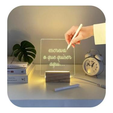 Imagem de Luminária de Mesa Abajur Escrever Tipo Lousa + Acrílico Led + Caneta A