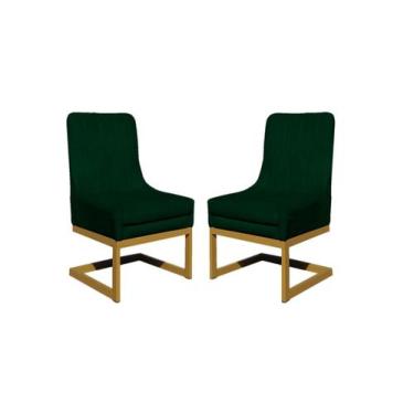 Imagem de Kit 2 Cadeiras Sala de Estar Base Dourada Valentina Veludo Verde - Man
