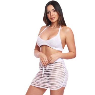 Imagem de Saída de Praia Saia Tricot Curta feminina Transparente - EUC STORE, Br