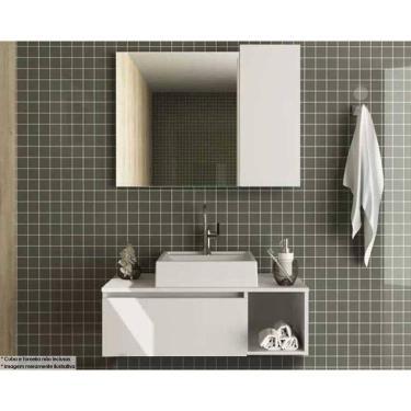 Imagem de Armário c/ Balcão Banheiro Suspenso BN3601 s/ Cuba 80cm e Espelho BN3602 Branco - Tecno Mobili